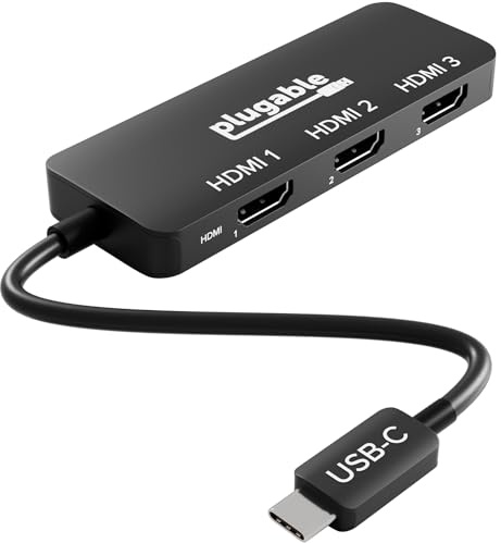 Plugable Adaptateur multi-écrans USB C vers HDMI | Triple écrans 4K60 | Hub MST sans pilote pour Windows, Chrome OS, USB-C, Thunderbolt, ordinateurs portables USB4 | Ports multi-HDMI, conforme HDR et