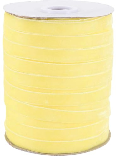 CABODYALS 45.72M 10mm Light Yellow Velvet Ribbon Thin Single Faced Crushed Velvet Fabric Rolls Soft Vintage Ribbons With Spool for Gift Wrapping Decor Necklaces Invitation Bouquet Bow Craft