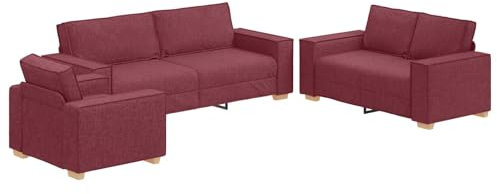 vidaXL Weinrotes modernes Sofa Set 3 Teile Bequeme Wohnzimmer Couch Atmungsaktives Material Für stylische Innenraumsitzgelegenheiten Langlebige Bauweise Ideal für Familie und Freunde