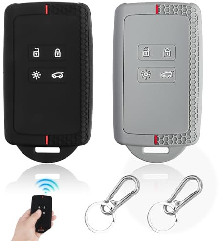 Car Key Cover Set, 2pcs TPU Silicone Key Fob Holder, 4-Button Design for Renault Clio, Captur, Megane, Koleos, Kadjar, Kangoo, Twingo, Talisman, Espace & Dacia Duster (Keychain Included)