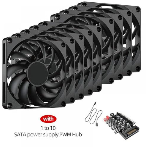Compact Ultra-Thin PWM 80mm Temperature Controlled Computer Case Fan 10mm Thick PC Cooling Fan(9 Fans and Hub)