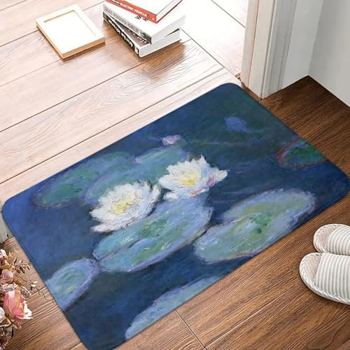 MSHEEFG TürmatteImpressionismus Kunst Badematte Zwei Seerosen Monet Feine Fußmatte Wohnzimmer Teppich Balkon Teppich Home Decor Waschbar 40 * 60 cm