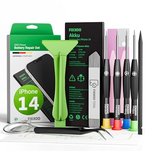 GIGA Fixxoo® Handy Akku Reparatur Set für iPhone 14 [inkl. Werkzeug-Kit & Anleitung] - Original Akkukapazität - Ersatzakku für einen einfachen Austausch (iPhone 14)