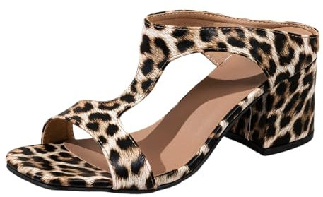 Tacchi Da Donna Grande Larghezza Sandali e borsa con stampa leopardata sexy alla moda di grandi dimensioni europea, tacchi spessi, tacchi alti, sandali vuoti a bocca di pesce per Stivali Pelle Marrone