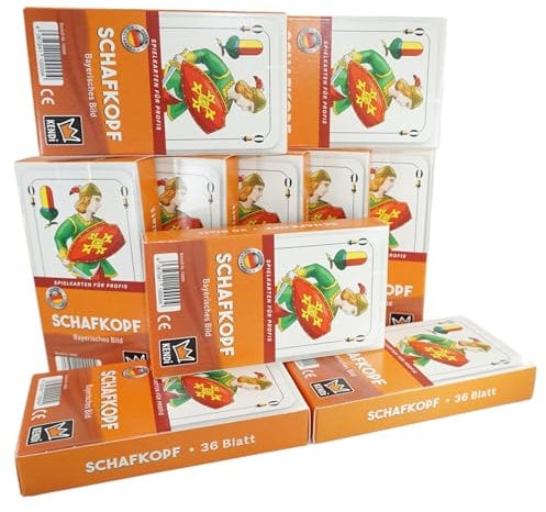 KENDi GAMES Schafkopf Spielkarten – 10er Sparpack | Bayerisches Bild | 36 Blatt | Tradition trifft Qualität | Prunkvolle Bayerische Löwenrückseite