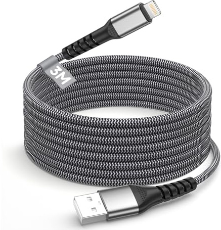 BLITEZZ Ricarica Rapida Cavo iPhone Lighting 3 Metri, Certificato MFi Filo Caricatore iPhone Intrecciato in Nylon Cavo USB Lighting Cavi Caricatore per Apple iPhone 14 13 12 11 Pro X 8 7 6 5 SE iPad
