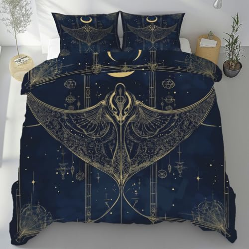 Sobhdga Manta Rochen Mond Bettwäsche 90x200 Sommer, Fantasie Gotisch Bettwäsche-Sets Mikrofaser, Mystische Symbole Bettbezug, Wendebettwäsche mit Reißverschluss Und 2 Kissenbezug 80x80 cm