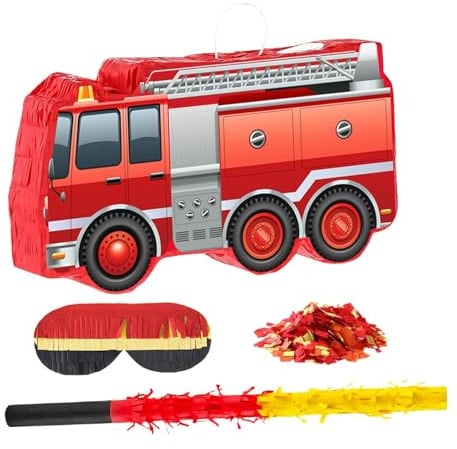 Nishiyuenyi Feuerwehr Pinata mit Und Augenbinde Lustiges Spielzeug für Kinderfeiern für Feuerwehr Themenpartys Familienveranstaltungen