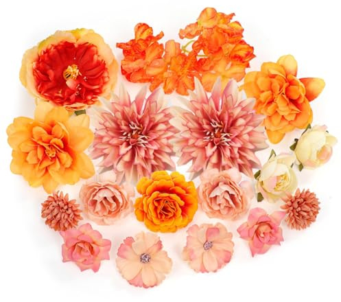 JOOTUEPO Künstliche Blumen, künstliche Blumen, Köpfe, Dekoration, realistische Blume für Kuchendekoration, Seiden-Orange, Blütenköpfe für Bastelarbeiten, Haar-Accessoires, Kuchendekoration, Hochzeit