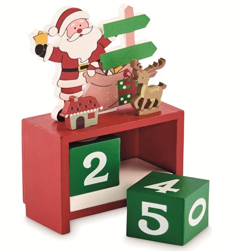 Ewiger Weihnachts-Countdown-Tischkalender aus Holz – Festlich bemalter Adventskalender zum täglichen Verschieben – Nikolaus & Christmas Design – Nachhaltige Deko für die Weihnachtszeit
