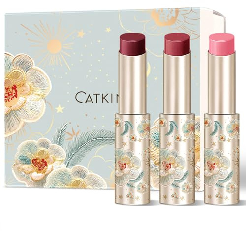 CATKIN Glossy Tinted Lip Balm, Hydrating Natural Lip Repair Melting Balm, Sheer Colour Plumping Lip Gloss, Butter Formula for Dry Cracked Lips, 3.4g, 3PCS Gift Box (02+05+06)