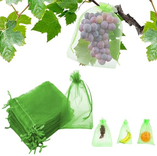 Xusxes Traubenschutzbeutel 100 Stück mit Zugband (17 x 23 cm) | Weintrauben Schutzbeutel, Säckchen aus Gaze, Obst Fruchtschutzbeutel mit Kordelzug, gegen Insekten, Wespen