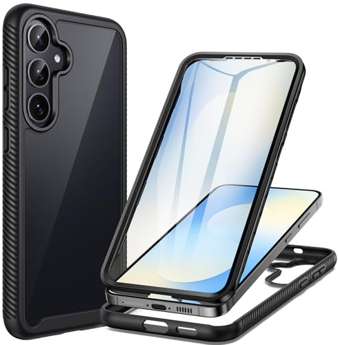 seacosmo Samsung Galaxy S25 FE Hülle, Stoßfest Handyhülle S25 FE 5G, S25FE 360 Grad Rundumschutz Schutzhülle mit eingebautem Displayschutz, Schwarz