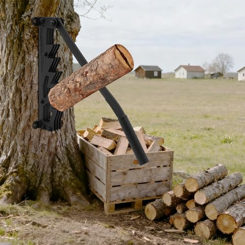 Fendeur de bûches manuel en fonte, support mural portable pour l'intérieur et l'extérieur, avec 2 poignées amovibles, porte-bûches, gants et sac à bois de chauffage