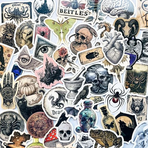 50 Stück Gothic Dark Academia Sticker Pack - Vintage Gruselige Mittelalter Okkulte Supernatural Hexerei Goth Decals für Laptop, Journal, Wasserflasche