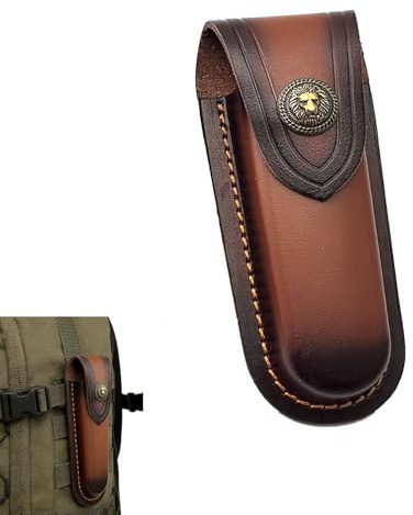 Messertasche für Gürtel Taschenmesser Tasche, 13 cm Messertasche Leder Braun Messerscheide Taschenmesser Etui mit Druckknopf Praktischer Messerhalter Klappmesser Schutzhülle für Jagd Camping