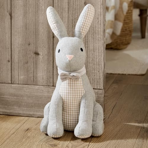 furn. Wylder Harvey Hare Door Stop – Cotton Herringbone Check Weighted Novelty Door Stopper (Natural – 21x20x28cm)