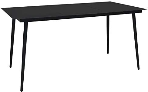 Runheo Table à dîner de Jardin en Acier et Verre Noir 190x90 cm avec rallonge, mobilier extérieur pour terrasse Balcon Patio Veranda, Robuste et résistante aux intempéries