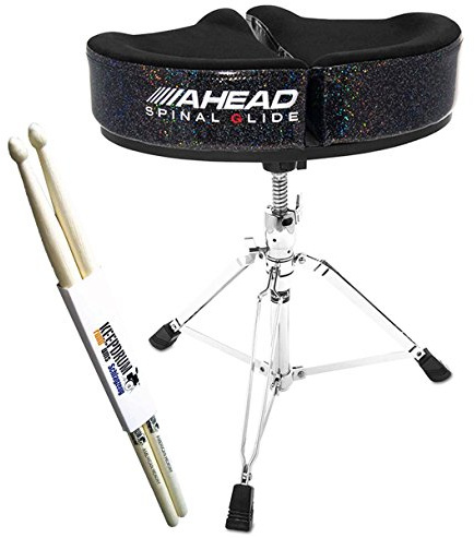 Ahead SPG-BS-3 Spinal Glide Drum-Hocker Black Sparkle Rücken-schonend Sattelsitz + keepdrum Drumsticks