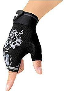 YJZQ Mitaines Enfants Demi-Doigts pour Sports - Gants de Vélo Respirants et Antichoc - Protection pour Course Cycliste et Gym (Noir1)