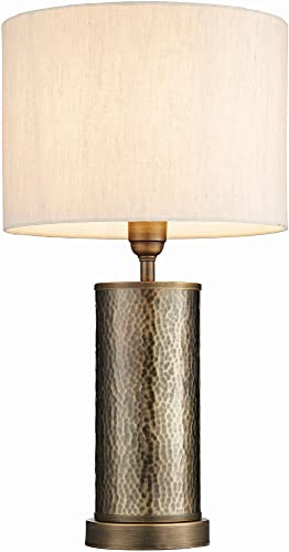 Endon 71591 Indara One Light Table Lamp In Aged Hammered Bonze Effect And Natural Linen Shade