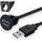 TNP USB 3.0 Flush Mount Cable w/Buckle, Dashboard Panel Dash Mount 1 Port USB Socket Plug Jack Connector Extension Wire Cord Water Resistant Male to Female (1.8M / 6FT)