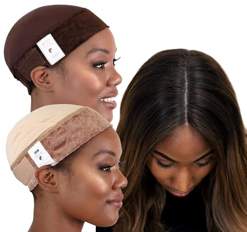 MILANO COLLECTION Wig Grip Caps for Women, Adjustable No Slip Wig Cap with Grip Band, Built-In Secure Elastic HeadBand for Lace Front Styles, Chocolate Brown & Nude, 2 Pack