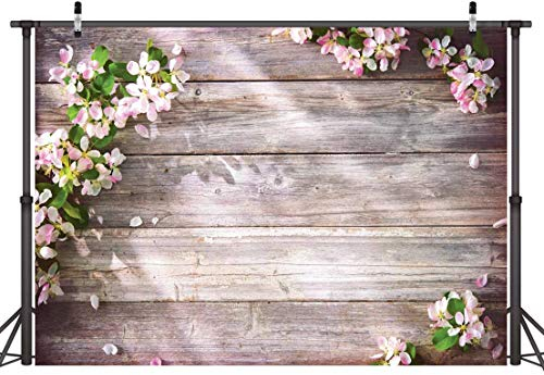 LYWYGG 7x5FT Blumen und Holz Hintergrund Vinyl Fotografie Hintergrund Fotostudio Requisiten Holz und Blume Thema Fotografie Hintergrund CP-131