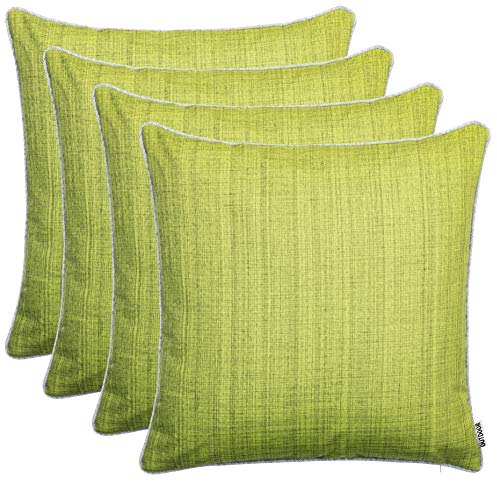 Brandsseller 4er Set Outdoor Kissen 45x45 cm – Wetterfeste Zierkissen mit Paspel in Leinenoptik – Wasserabweisende Gartenkissen & Dekokissen für draußen – Sofakissen für Balkon & Terrasse - Grün
