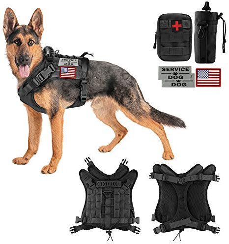 Taktische Hundeweste, Training, Outdoor, atmungsaktives Geschirr, militärisch, wasserabweisend, Haustierweste, abnehmbare Taschen, D-Ring für Hundeleine, Größe XL, 02 Schwarz