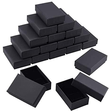 BENECREAT 24 STÜCKE Schwarz Matt Kraftpapier Schmuckschatulle, Samt Gefülltes Rechteck Karton Schmuck Ring Box Geschenkboxen für Jubiläen, Hochzeiten 8.7x5.5x2.8 cm