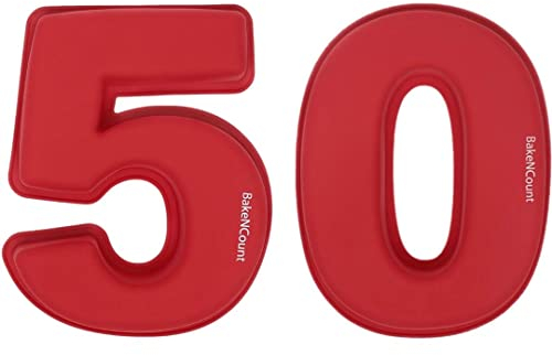BakeNCount Kuchen Backform-Set Zahlen 50 (5 und 0) I Extra Groß, aus Silikon, Antihaft-Beschichtung I Perfekt für Geburtstag, Jubiläum, Partys | Geburtstagskuchen mit Silikonformen Set Backen