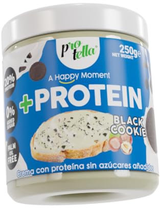 Protella Store - Cremas Proteicas - Protella Black Cookie 250gr - Crema Proteica De Chocolate Blanco Con Avellanas Y Trocitos De Galleta Negra. Sin Azúcares Añadidos Y Sin Aceite De Palma.