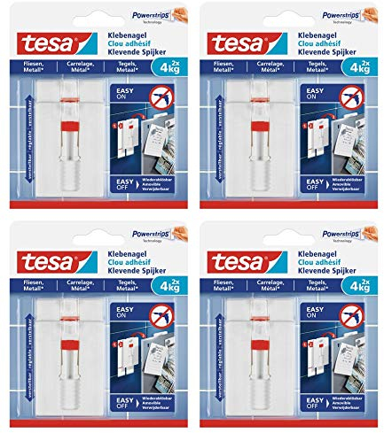 tesa Klebenagel für Fliesen und Metall, verstellbar (3 kg) 8 Nägel (4x2)