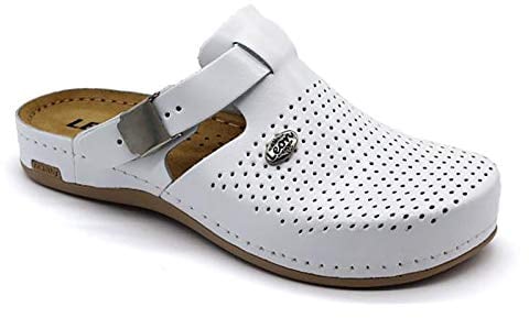 LEON 950 Komfortschuhe Lederschuhe Pantolette Hausschuhe Clog, Damen, Weiß, EU 40