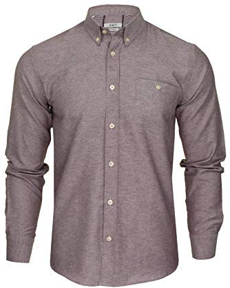 Xact Men's Oxford Long Sleeved Shirt, Button-Down Collar, Cotton Rich, Regular Fit (Light Burgundy) XL