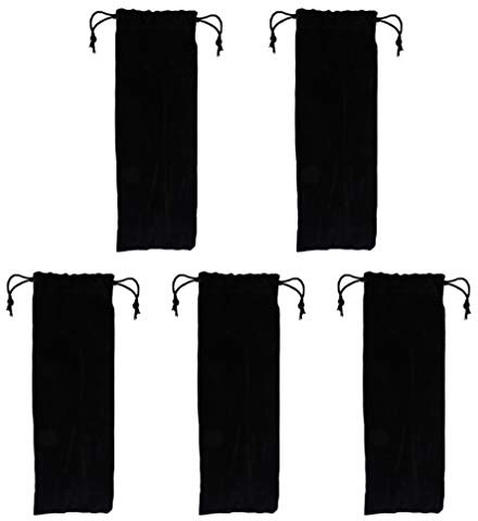 Cabilock 5PCS Stainless Steel Straw Drawstring Carrying Pouch Flannel Bag Drinking Straws Case Cutlery Fork Spoon Storage Bag (Black)