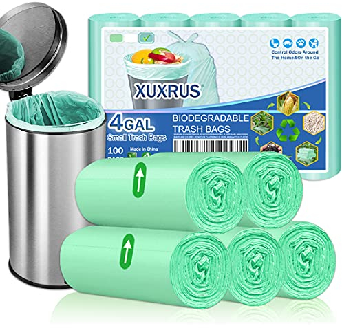Small Bin Liners 15 Liters, 100 Counts Bin Bags Green Waste Bin Liners for Bathroom Office