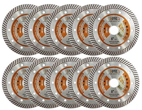 BGTEC Disque Diamant Turbo Super Mince - 10 pièces 125mm Lame de Scie Circulaire Diamètre de l'alésage 22,23 mm Pour découper la céramique/carrelage, le granite et les matériaux durs