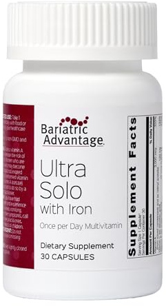 Bariatric Advantage Ultra Solo with Iron - Once-Per-Day Daily Multivitamin - for Bariatric Patients - with Thiamin, Vitamin A & More - Gluten Free - 30 Capsules