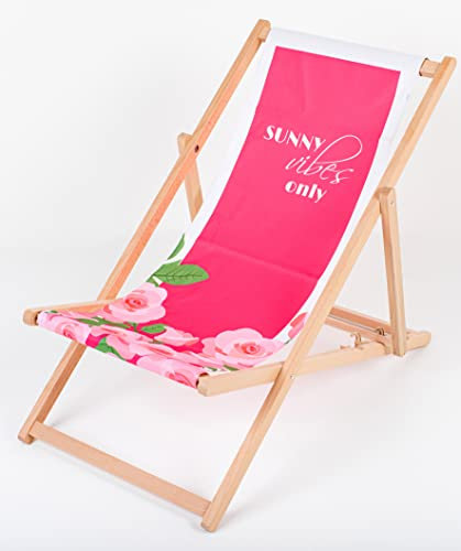 Merino Wool Lovely Line Liegestuhl Sonnenliege Klappbar, Gartenliege Rückenlehne verstellbar leicht klappbar Garten Balkon Strand Holzklappstühle Naturholz Lounger (Sunny Vibes)