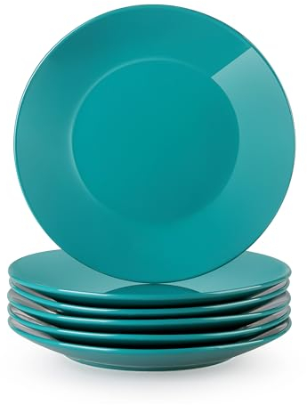 LOVECASA, Series Sweet, Dinner Plates, Porcelain Dinner Plate Set, 26.5 cm Side Plate Snack Plate Salad Plate, Set of 6, 26.5 x 26.5 x 3 cm, Dark Green