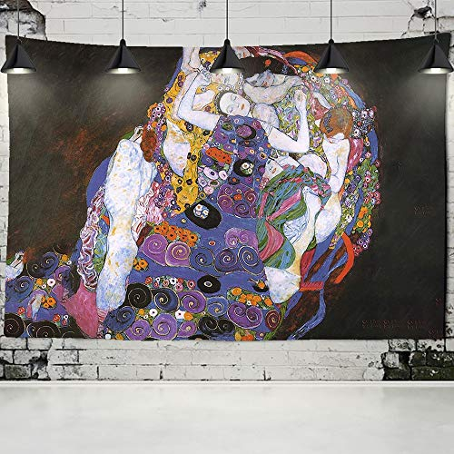 Gustav Klimt Ölgemälde Tapisserie Wandbehang Kuss Von Gold Abstrakte Kunst Dekoration Polyester Decke Yogamatte Home Schlafzimmer Kunst Personalisieren (B) 150×(H) 130CM H