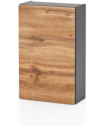 Wandschrank Kornel / una 40 cm, 1 Tür, Graphitgrau / Eiche