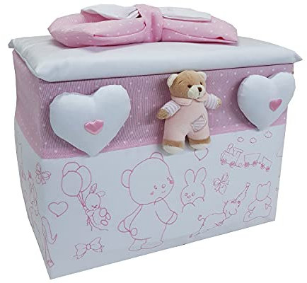 Micocca Baby Cesto Baule Nascita Ricamone Porta prodotti Rosa con orsetto