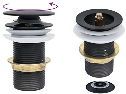 vidaXL Ablaufgarnitur ohne Überlauf 8cm Saitenhalter Pop Up Abfluss Ablaufventil Waschbecken Waschtisch Badezimmer Schwarz 6,4x6,4x9,1cm