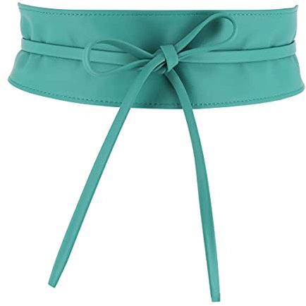 FASHIONGEN - Cintura donna Obi in Vera Pelle Pieno Fiore, Cintura larga donna per vestito, CASSIANE - Blu Acqua, 2XL