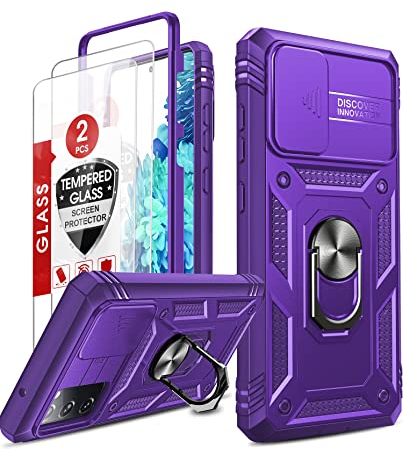 LeYi Hülle für Samsung Galaxy S20 FE/S 20 FE 5G Metallring Handyhülle [2 Displayschutz Folie](Nicht S20), Schiebekamera Abdeckung Schutzhülle Case Ständer Armor Stoßfest Robust Handy Hüllen Cover Lila