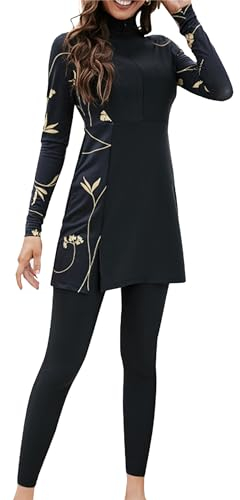 Yming Muslimische Damen Bademode Burkini Badeanzug Vollverkleidung Islamische Bademode Schwarz L