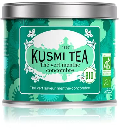Kusmi Tea - Té Verde Menta Pepino - 100% Orgánico - Sabores Naturales de Menta y Pepino - Disfrutar Caliente o con Hielo - Hojas Sueltas De Té - Lata de 100g, para aprox. 50 tazas